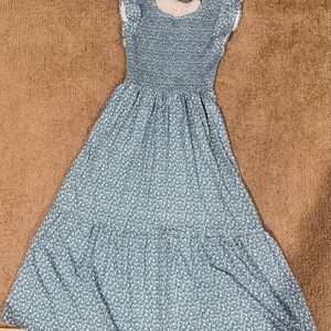 Elegant Blue Floral Women's Dress